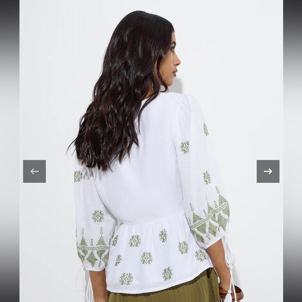 Embroidered White and Green Women's Top - Picture 2 of 9